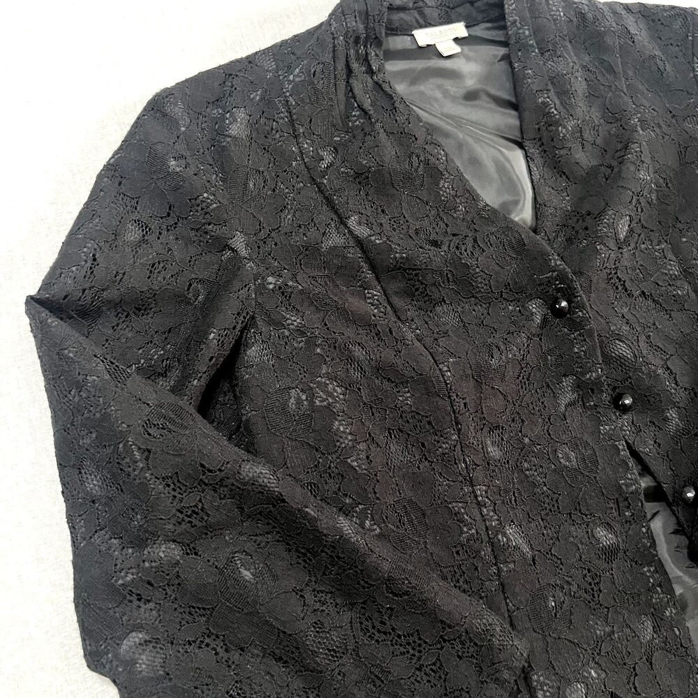 Talbots Petites 10P Black Floral Lace Blazer Jacket Lined Jewel Button Dressy